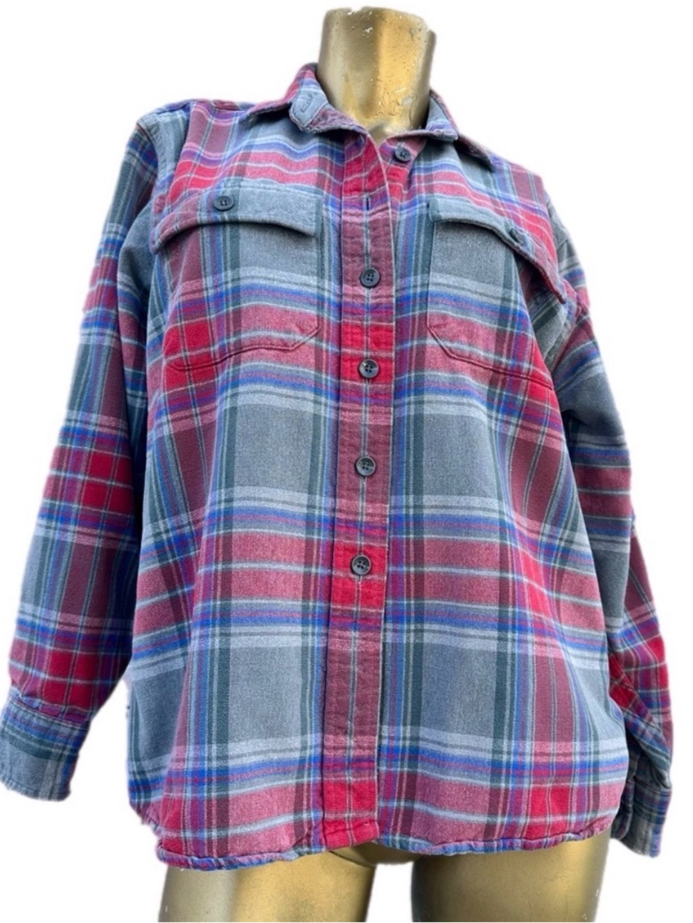 Vintage L.L.Bean Chamois Cloth 100% cotton Plaid Button Down Made USA Women’s L